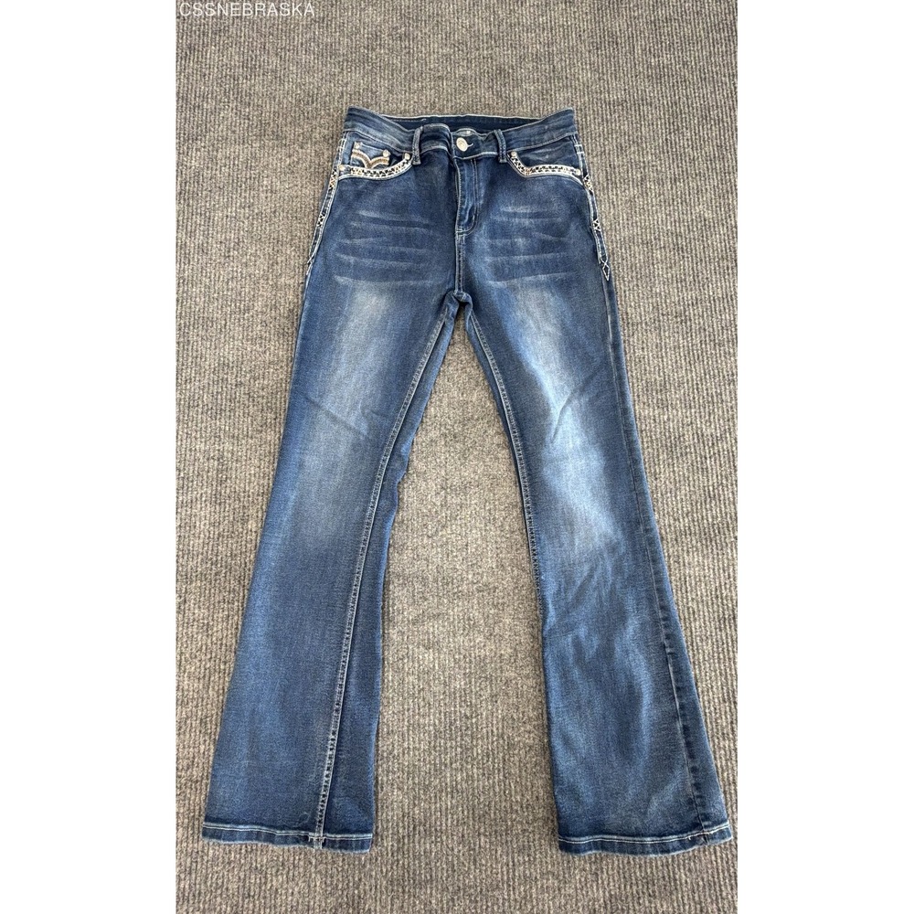 Rock Revival Blue Women's Bootcut Jeans Flap Fleur De Lis Embellished - Size 15